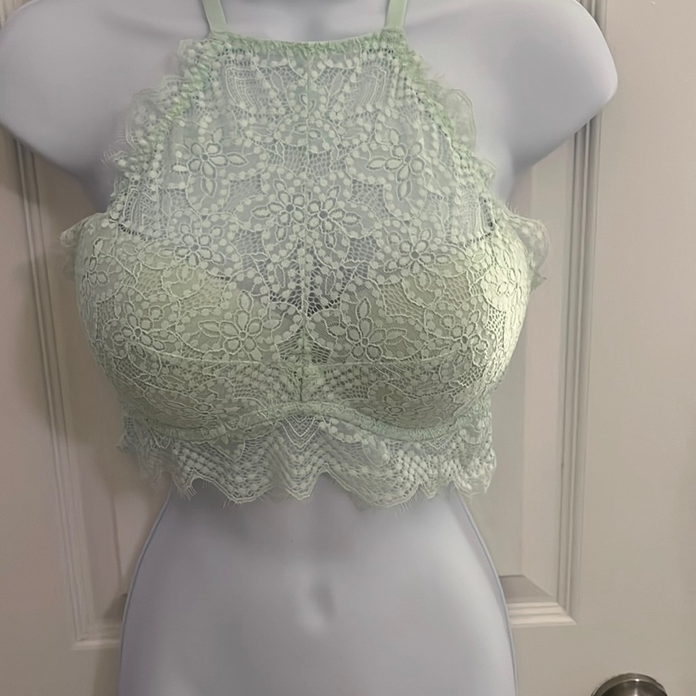 Beautiful Mint Seafoam High-neck Lace Push-up Bralette